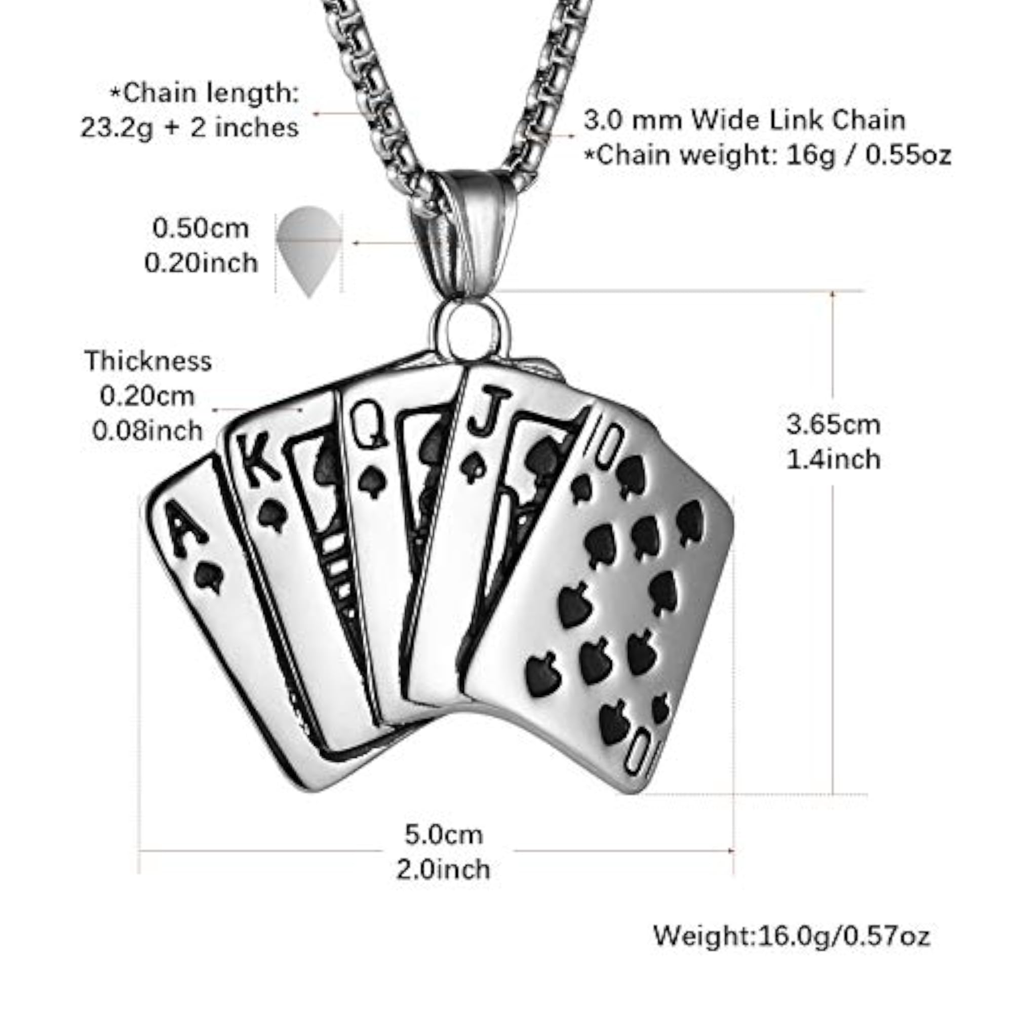 Punk Stainless Steel Playing Card Pendant Necklace, Men’s